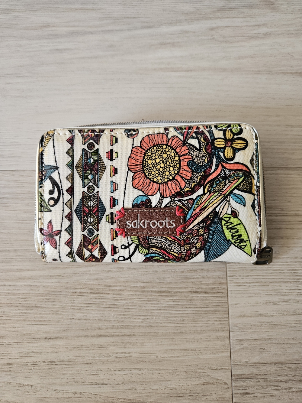 Sakroots Cream Boho Wallet with Owl Floral & Geometric Print